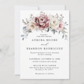 Mauve Dusty Roos Khaki Floral Wedding Invitation Kaart (Voorkant)