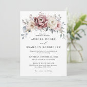 Mauve Dusty Roos Khaki Floral Wedding Invitation Kaart (Staand voorkant)