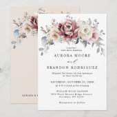 Mauve Dusty Roos Khaki Floral Wedding Invitation Kaart (Voorkant / Achterkant)