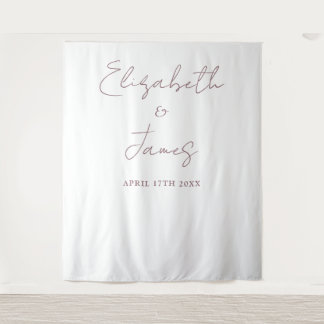 Mauve Eenvoudige Elegante Script Trouwfoto Achterg Wandkleed