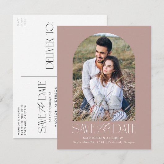 Mauve | Eenvoudige moderne boogfoto Save the Date Aankondigingskaart (Voorkant / Achterkant)