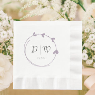 Mauve Eenvoudige Monogram Hart Krans Trouwen Servet