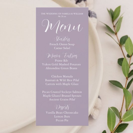 Mauve Eenvoudige Stijl Trouwdiner Menu