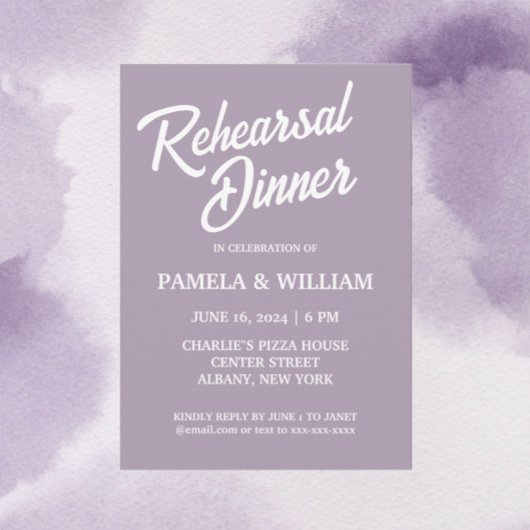 Mauve Eenvoudige Stijl Wedding Repetitie Diner Kaart