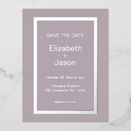 Mauve Eenvoudige Trouwkaart 'Save The Date' Zilver Folie Uitnodiging Briefkaart
