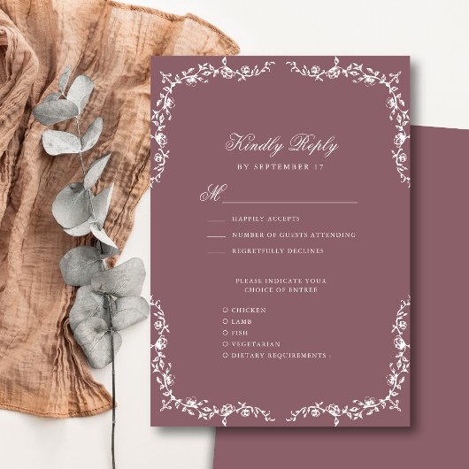 Mauve Elegant  Bloemen Bruiloft RSVP Kaartje