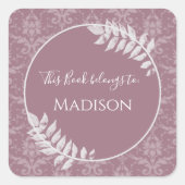 Mauve Elegant Damask Book Sticker (Voorkant)