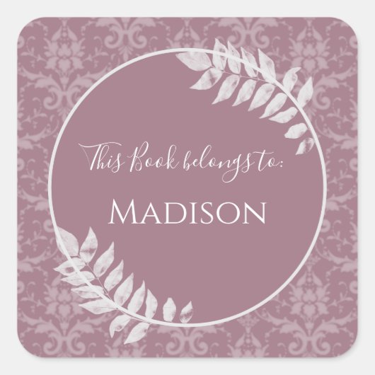 Mauve Elegant Damask Book Sticker (Voorkant)