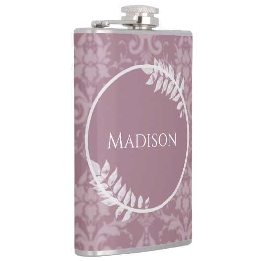 Mauve Elegant Damask Flask Heupfles (Rechts)