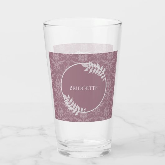 Mauve Elegant Damask gepersonaliseerd glas (Achterkant)