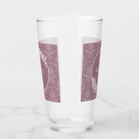Mauve Elegant Damask gepersonaliseerd glas (Links)