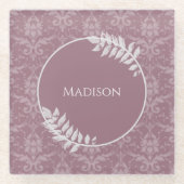 Mauve Elegant Damask gepersonaliseerd glas Onderze Glazen Onderzetter (Voorkant)