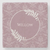 Mauve Elegant Damask gepersonaliseerde Stone Onder Stenen Onderzetter (Voorkant)