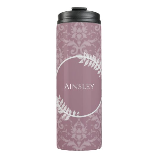 Mauve Elegant Damask Personalized Thermal Tumbler Thermosbeker (Voorkant)