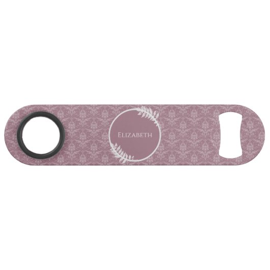 Mauve Elegant Damask Persoonlijke Bar Key Speed Flessenopener (Voorkant (Horizontaal))
