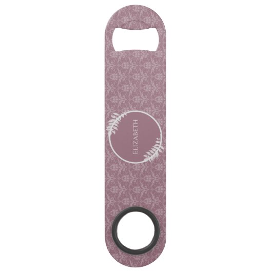 Mauve Elegant Damask Persoonlijke Bar Key Speed Flessenopener (Voorkant)
