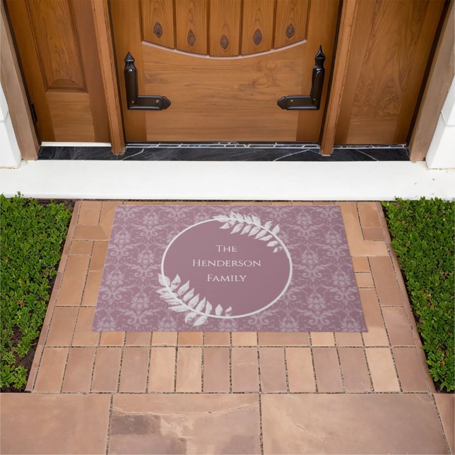 Mauve Elegant Damask Persoonlijke Doormat Deurmat (Buiten)