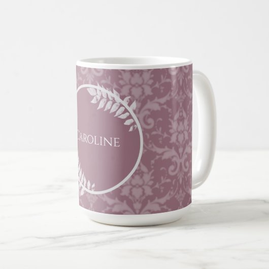 Mauve Elegant Damask persoonlijke koffie Mok (Voorkant rechts)