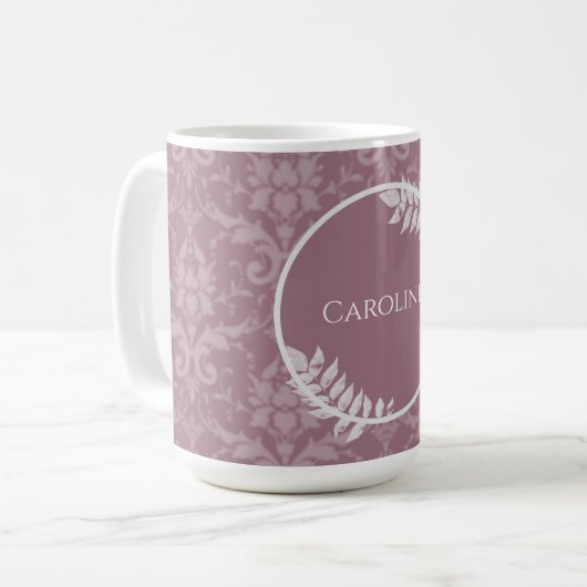 Mauve Elegant Damask persoonlijke koffie Mok (Voorkant links)
