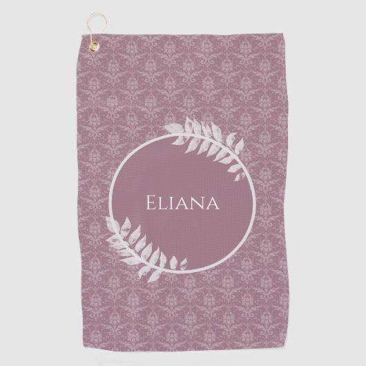 Mauve Elegant Damask Specialized Golf Towel Golfhanddoek (Voorkant)