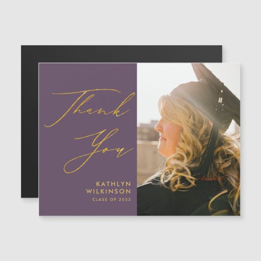 Mauve Elegant Gold Script Afstuderen Hartelijk dan (Voorkant / Achterkant)