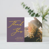 Mauve Elegant Gold Script Photo Afstuderen Bedankkaart (Staand voorkant)