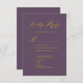 Mauve Elegant Goud Script Minimalistische Bruiloft Informatiekaartje (Voorkant / Achterkant)