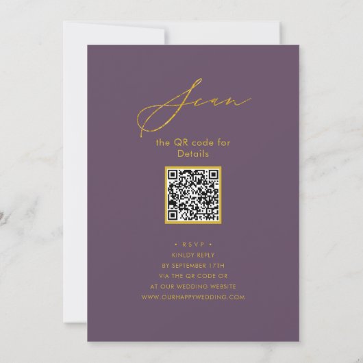 Mauve Elegant Goud Script Repetitie Diner QR code Kaart (Achterkant)