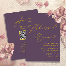 Mauve Elegant Goud Script Repetitie Diner QR code Kaart