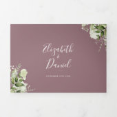 Mauve Elegant groen Bloemen Foto Bruiloft Drieluik Uitnodiging (Cover)