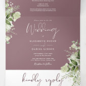 Mauve Elegant groen Bloemen Foto Bruiloft Drieluik Uitnodiging (Binnenkant midden)
