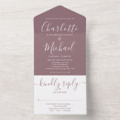Mauve Elegant Modern Script Minimalistische bruilo All In One Uitnodiging (Binnen)