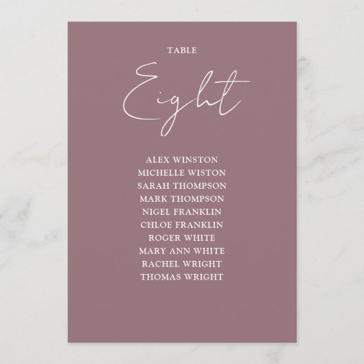 Mauve Elegant Moderne Zitting Grafiek Tafelnummer (Voorkant)