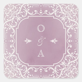 Mauve elegant romantic vintage bruiloft monogram vierkante sticker