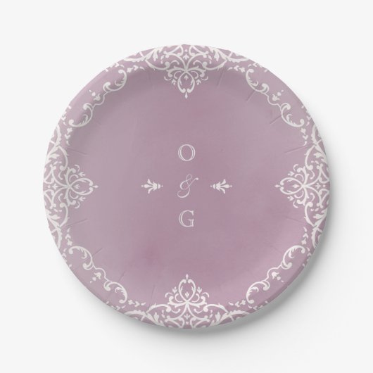 Mauve elegant romantic vintage bruiloft papieren bordje (Voorkant)