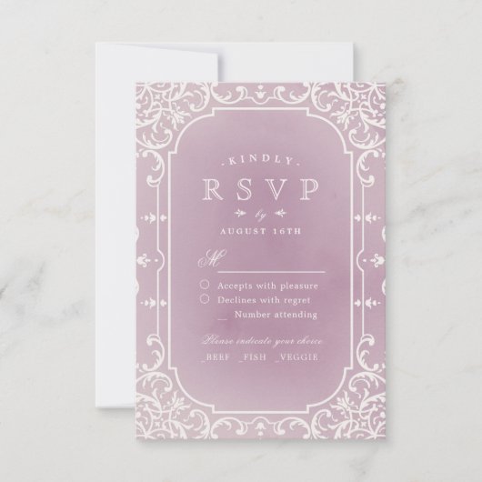 Mauve elegant romantic vintage bruiloft RSVP (Voorkant)