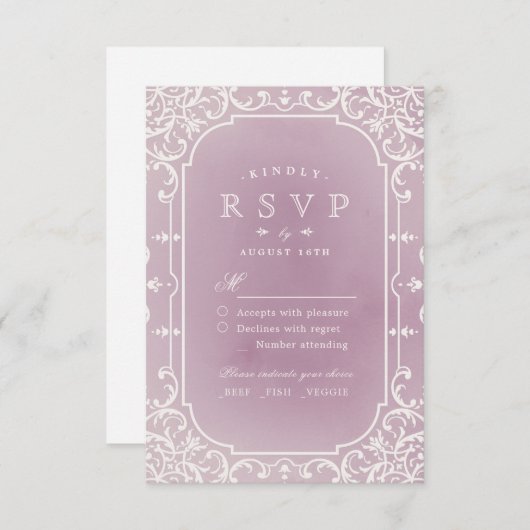 Mauve elegant romantic vintage bruiloft RSVP (Voorkant / Achterkant)