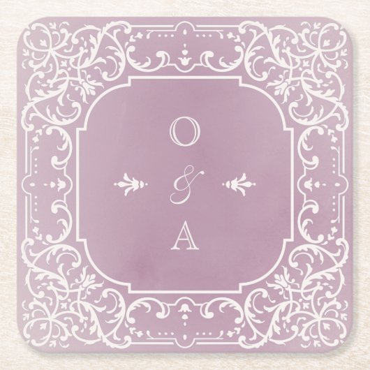 Mauve elegant romantisch monogram kartonnen onderzetters (Voorkant)