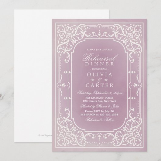 Mauve elegant romantisch repetitiediner kaart (Voorkant / Achterkant)