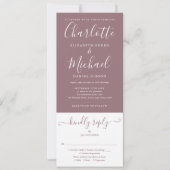 Mauve Elegant Script All In One Trouwfeest Kaart (Voorkant)