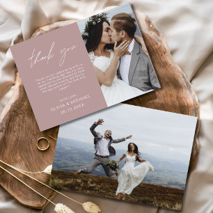 Mauve Elegant Script Foto bruiloft Dank u kaart