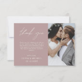 Mauve Elegant Script Foto bruiloft Dank u kaart (Voorkant)