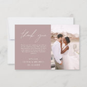 Mauve Elegant Script Foto bruiloft Dank u kaart (Voorkant)