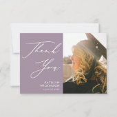Mauve Elegant Script Minimalist Photo Afstuderen Bedankkaart (Voorkant)