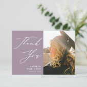 Mauve Elegant Script Minimalist Photo Afstuderen Bedankkaart (Staand voorkant)