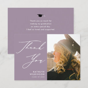 Mauve Elegant Script Minimalist Photo Afstuderen Bedankkaart