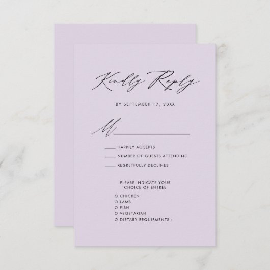 Mauve Elegant Script Minimalistisch Bruiloft RSVP Informatiekaartje (Voorkant / Achterkant)