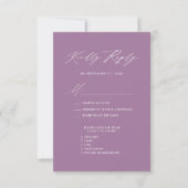 Mauve Elegant Script Minimalistisch Chic Wedding R RSVP Kaartje (Voorkant)