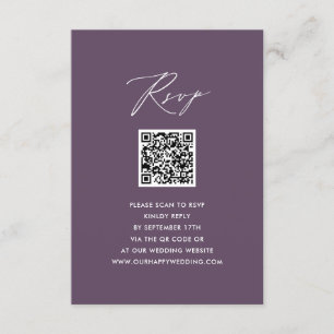 Mauve Elegant Script minimalistisch QR bruiloft RS Informatiekaartje