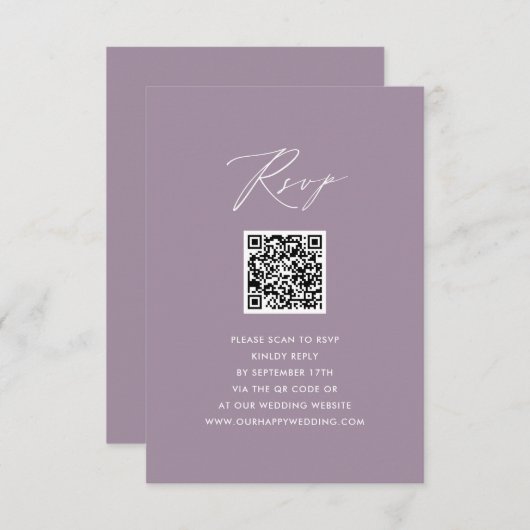 Mauve Elegant Script minimalistisch QR bruiloft RS Informatiekaartje (Voorkant / Achterkant)
